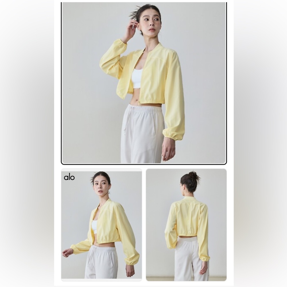 Alo Yoga Cropped Zip-Up Jacket – Soft Yellow